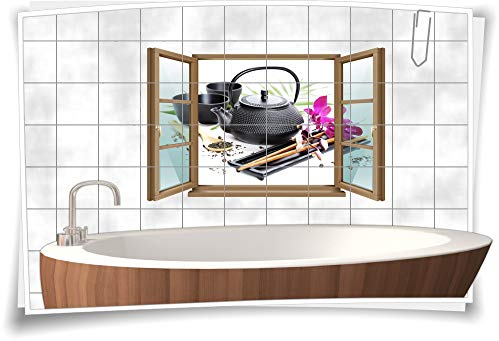 Medianlux Wand-Tattoo Wand-Bild Fenster SPA Wellness Kräuter Tasse Kanne Orchidee Deko Wohnzimmer Küche Aufkleber Folie Digitaldruck, 120x78cm, 15x20cm (BxH) wb22fb94-110468