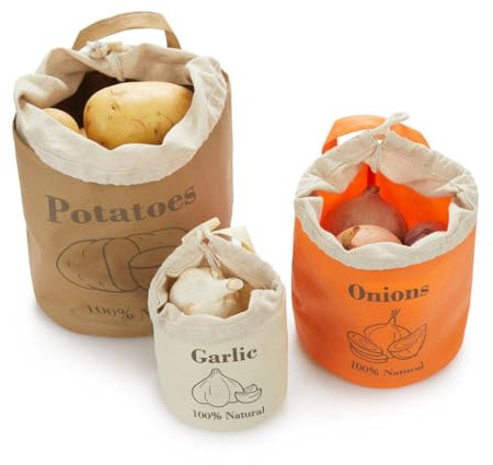 Balvi Borsa conserva verdura The Veggies Set di 3 sacchetti traspiranti Con passante per impiccagione Multicolore