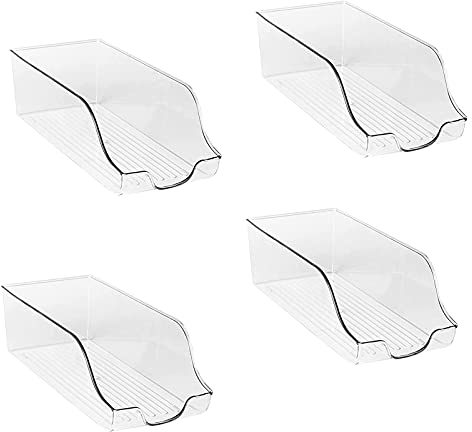 HSF 4pcs Fridge Fridge Beverage Holder Puede Organizador, Caja de Almacenamiento apilable despensa de plástico Transparente Piezas y Accesorios de frigoríficos