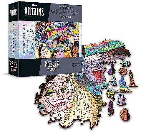 Trefl - Träpussel: Disney Villains, Villains Rally - 1000 element, träslöjd, oregelbundna former, 100 sagofigurer, för vuxna och barn från 12 år och uppåt