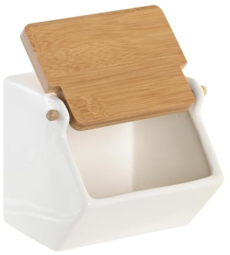 Space Home Keramik Salzstreuer mit Deckel - Weiße Zuckerdose & Zuckerschale für grobes Salz, Zucker, Mehl, Tee, Pfeffer, Kräuter & Gewürze, moderne Aufbewahrung für Küche & Esstisch