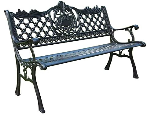 TRGCJGH Patio Garden Bench, Cast Aluminum Bench Outdoor Metal Loveseat, for Outdoor Path Yard Lawn Work Entryway Decor Deck(Black)