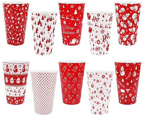 TSLBW 10 Pcs Christmas Tumbler Drinking Plastic Cups, 360ML Red Party Cups for Christmas Party, Households and Kids