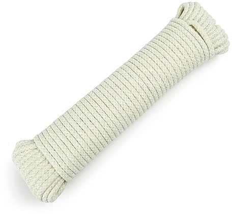 Filo stendibiancheria in cotone naturale per esterni, corda intrecciata resistente, 30 m x 5 mm di spessore, resistente agli strappi, per esterni, stendibiancheria all'aperto, 130 kg, corda di