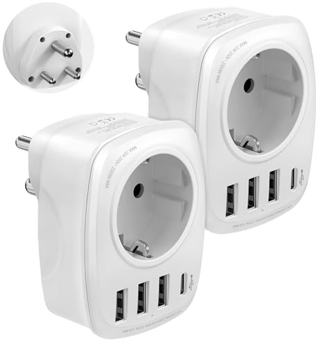 VINTAR 2 Pack Indien Reiseadapter Typ D mit 3 USB-A & 1 USB-C (15W) | 2er Pack Typ D für Indien, Sri Lanka, Nepal, 3 USB-A + 1 USB-C 15W, EU auf Indien, praktisch für Paare
