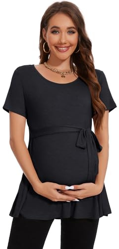 Smallshow Abbigliamento Premaman Tie Front Magliette e Top maternità Donna,Deep Grey,L