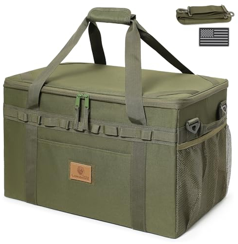 Lemubeane Tactical Camping Storage Bag Utility Tote Bag Camping Kitchen Organizer with Axe Holder & Shoulder Strap (OD Green, Large (46L))