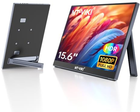 MT-VIKI 15.6'' Portable Monitor 1920X1080 FHD IPS écran secondaire Ultra-Mince avec Pied d'appui pour Ordinateur portable/PC/Mac/PS3/4/5/Xbox