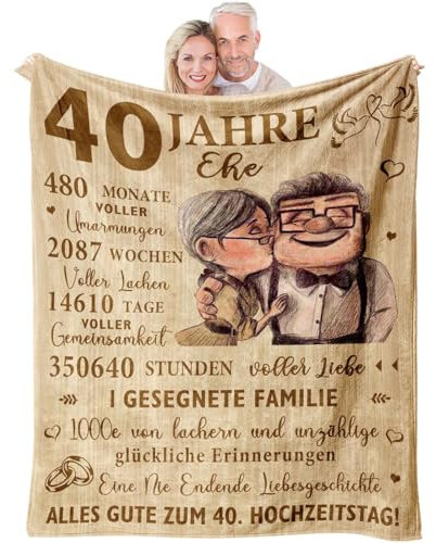 YESTUTI Rubinhochzeit Geschenke für Ehemann Ehefrau, 40 Hochzeitstag Geschenke, Geschenke zum 40 Hochzeitstag, Rubinhochzeit Deko,Valentinstag Liebe Geschenke, 40. Hochzeitstag Paar Decke 150x130CM