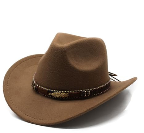 Cowboyhut für Damen Herren Westernhut Cowgirl-Hut Filz Fedora Hut Breiter Krempe mit Lederband Jazzhut