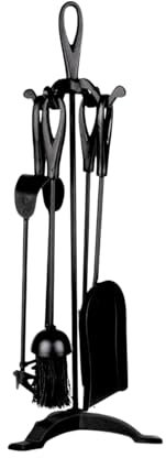 Trendi Metal Fireside Waterloo Bucket & Companion Set| Fireplace Coal & Wood Scuttle | Includes Poker, Shovel, Tongs | Coal Wood Burner Accessories Kit (Companion Set Black)