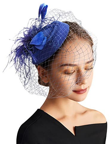 DRESHOW Fascinatorhatt för Kvinnor Pillboxhatt med Pannband Slöja och Klämma Teparty Huvudbonad