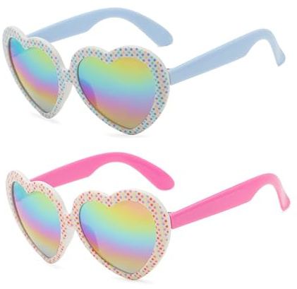 Hifot 2 PCS Corazón Gafas Sol Niña Niño, Protección UV400 Gafas de Sol Niña 3 Años a 10 Años, con Forma de Corazón, Ideal para Vacaciones Playa Verano Excursión Fiestas de Cumpleaños