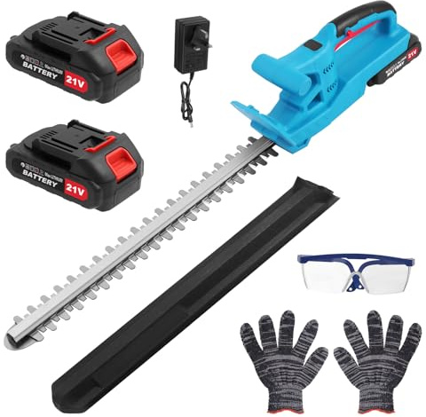 Cortasetos Bateria, Cortasetos Electrico con 5* Batería 1.5ah y Cargador,180° Ajustable Podadora, 50 cm Longitud Hoja, 17 mm Espacio Entre Dientes, Cubierta Cuchillas para Setos, Ramas, Arbustos, Ram