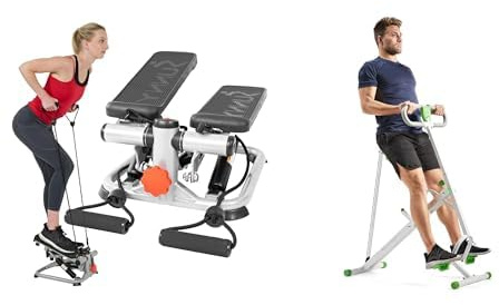 Sunny Health & FitnessRow-N-Ride Squat Assist Trainer for Glutes & Full Body Cardio Workout + Advanced Mini Home Steppers, Total Body Workout Stair Machine w/Resistance