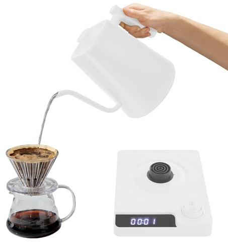 CHFUNE Bollitore elettrico con regolazione della temperatura, bollitore elettrico a collo di cigno, in acciaio inox, spegnimento automatico senza BPA, per caffè, 600 ml, bianco