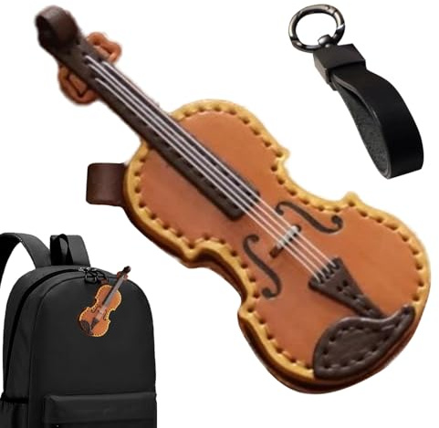 Zasdvn liten violin nyckelring, läder miniatyr violin nyckelring, handväska berlock för kvinnor musikälskare examen högtid firande jul födelsedagsfest, Fiol, Refer to description