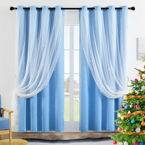 GAIFNAG Mädchen Kindervorhänge Gardinen 150 x 220 cm Blickdichter Vorhang Thermo Kälteschutz & Wärmeisolierend Kindervorhänge Kinder-Verdunkelungsvorhänge für Kinderzimmer, Blau