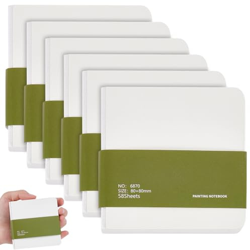 PLIGREAT 6 Pcs Mini Watercolor Sketchbook, 8x8cm Portable Square Sketch Books 230g Small Drawing Sketchbook 58 Pages Travel Art Pad Sketchbooks, White