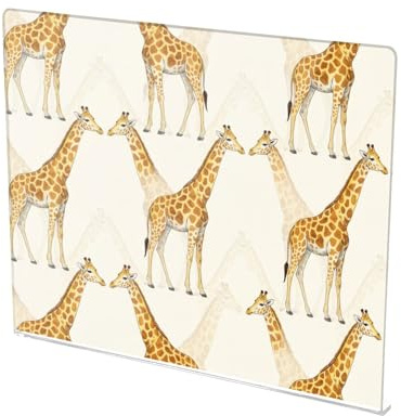 Giraffes Animals White Pattern Acrylic Cutting Board with Counter Lip Food Grade Chopping Boards with Non Slip Silicone Pads Cutter Board for Bread Vegetable Pizza Fruit