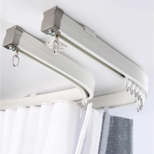 Böjt burspråk, dubbel järnvägsspårsystem, flexibel aluminiumlegeringsskena för tak- och väggmontering, 2,/8 fot justerbara beslag för enkel inllat