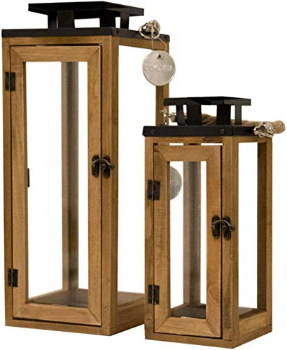 Dekovita 2er-Set Gartenlaterne 30cm/42cm - Holz-Laternen inkl. Kordel Henkel - Windlicht Deko-Laterne aus Naturholz