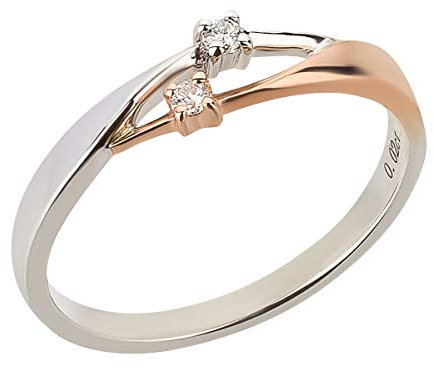 Ardeo Aurum Damenring aus 375 Gold bicolor Weißgold Rosegold mit 0,04 ct Diamant Brillant Verlobungsring