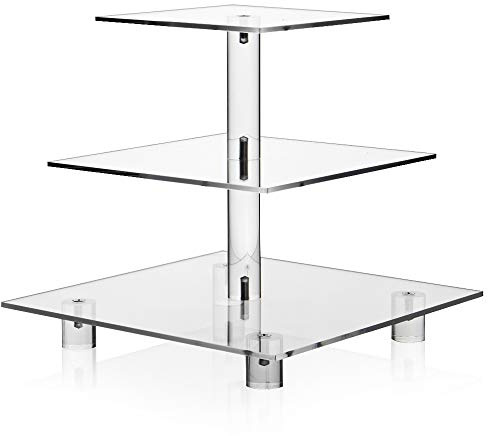 Acrylic Cupcake Stand, Clear Dessert Tower Holder Display with Base for Wedding, Party, Baby Shower, 3 Tier Square, Transparent