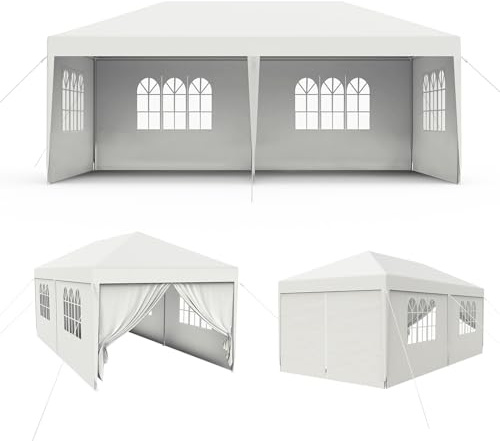 UISEBRT Paviljong 3 x 6 m vattentät – festtält, trädgårdspaviljong med 6 sidoväggar, camping, festpaviljong för trädgård, fest, bröllop, vit