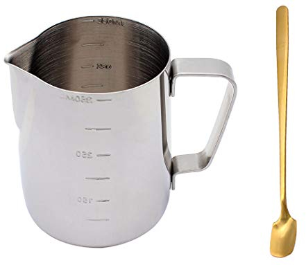 Duffire Bidon écumant d'acier Inoxydable De, Tasse De Mousse De Lait Appropriée au Café, au Lait en Latte et au Lait Glacé，350mL(Silver)