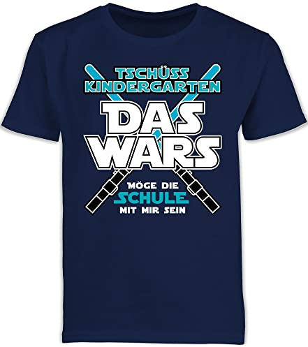 Kinder T-Shirt Jungen Schulanfang - Einschulung Junge - Das Wars Kindergarten Tschüss Kita - 128 (7/8 Jahre) - Navy Blau - Geschenke zum ersten Schultag Shirt Schulkind schulanfänger kiga Schule