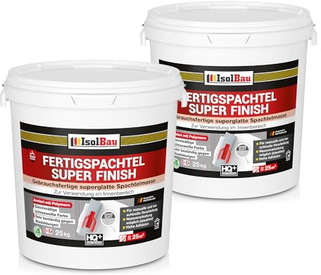 Isolbau Super Finish Spachtel 50 kg, Glättspachtel Fugenspachtel, Gebrauchsfertige Polymer-Gips Fertigspachtel Spachtelmasse für innen, Weiß Q1-Q10
