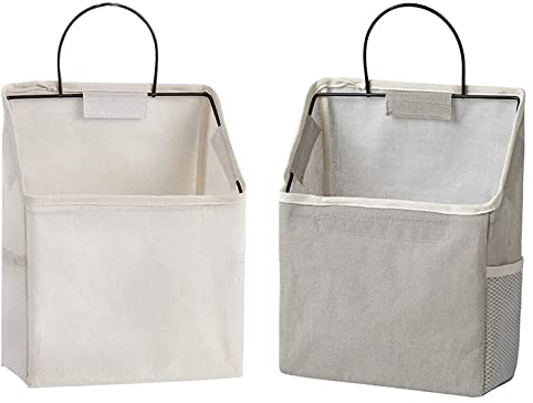 Gfamous Hängender Organizer 2 Pcs Leinen Stoff Hängend Tasche Wand Hängetasche Aufbewahrung Faltbares,Es Eignet Sich für Die Platzierung Hinter der Tür, Im Badezimmer, Im Arbeitszimmer(Weiß+Grau)