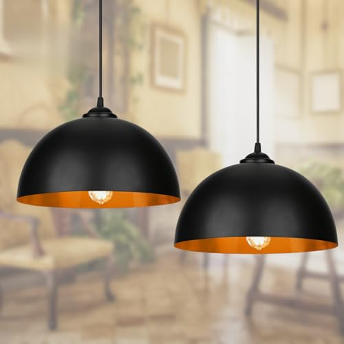 Lospitch Pendelleuchte Retro-Lampenschirm Hängelampe aus Metall 2x, Industrielle Vintage LED Pendellampe,E27 Fassung für max 60W, Ø 30cm（Ohne Leuchtmitte）für Wohnzimmer,Esszimmer,Keller,Bar