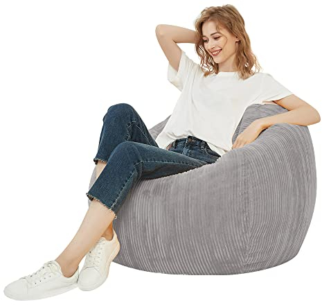 Sitzsackbezug aus Cord, waschbar, weicher Sitzsack (ohne Füllstoff), für Kinder, Jugendliche, Jungen und Mädchen (XXL, 120 x 120 cm, grau)