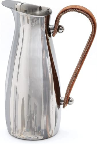 Gute Edelstahl-Karaffe mit Ledergriff, 25,4 cm hoch, elegante spiegelnde Glockenform, für heißes/kaltes Wasser, Eistee, Kaffee, Sangria, Limonade und Blumen, Fassungsvermögen: 1,2 l