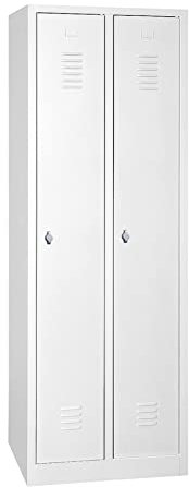 Schrank & Stuhl Spind – Metallspind mit Zwei Abteilen 180 x 50 x 50 cm, Schließfachschrank mit Hutboden & Drehriegelverschlüssen, Lieferung komplett montiert, Grau