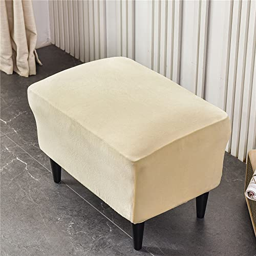 Highdi Ottomane Schonbezug Hockerbezug, Samt Hocker Husse für Fußhocker Rechteckig, Stretch Bezug Ottomane Abdeckung Überzug Hocker Protector Waschbar Hockerabdeckung (Beige,1 Stück)