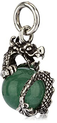 NKlaus Kettenanhänger Drache mit Kugel Drehbar 925 Silber 1,8cm Stein-Grün Aventurin Amulett 7483