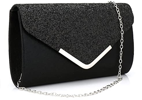Milchstraße Damen Umschlag Clutch Tasche Pailletten Abend Handtasche Geldbörse mit abnehmbarer Kette Schwarz