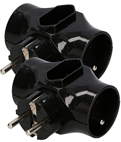 KOTARBAU® Lot de 2 prises multiprises 3 prises rondes avec mise à la terre - Sans terre - Noir