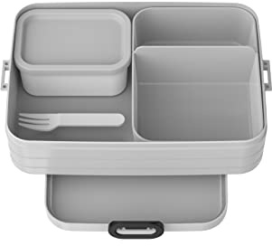 Mepal Fiambrera grande Take A Break – Bento con compartimentos – Para 2 sándwiches o 4 rebanadas de pan – Apto para microondas – Gris