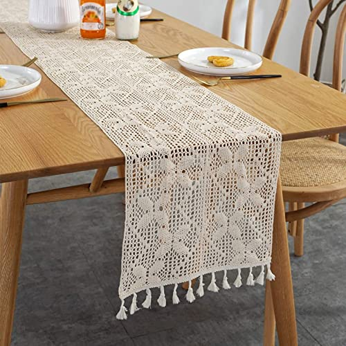 Stfery Tischläufer Hochzeit Boho, Tischläufer Beige 300CM 30CM Gestickter Schmetterling Baumwolle Polyester Tischdeko Wohnzimmer Küche