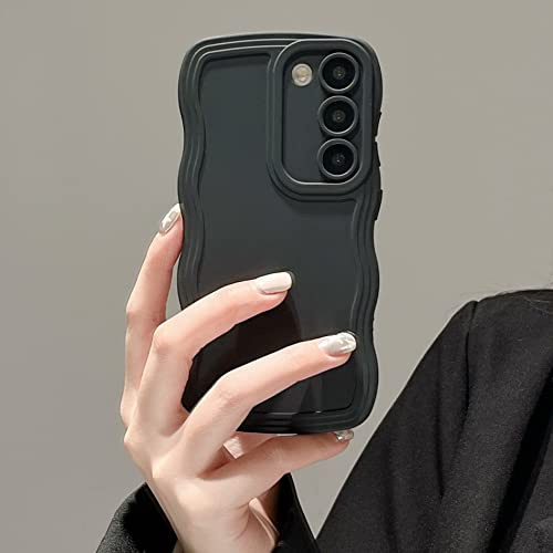 UEEBAI Case for Samsung Galaxy S22 5G Wave Frame Phone Case,Cute Wave Frame Slim Fit Shockproof Phone Bumper Cover Soft Pretty Curly Wavy Case Anti-Scratch TPU Case - Black