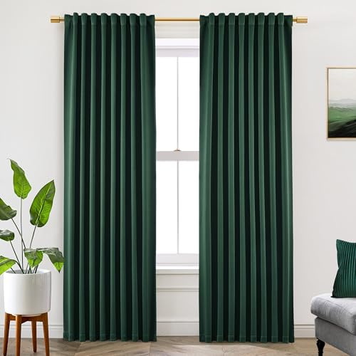 SHINELAND Verdunklungsvorhänge für Wohnzimmer, 250 cm lang, mit Schlaufen auf der Rückseite, wärmeisolierte Vorhänge für Schlafzimmer, 250 cm lang, 2-teiliges Set mit 2 Paneelen, Smaragdgrün