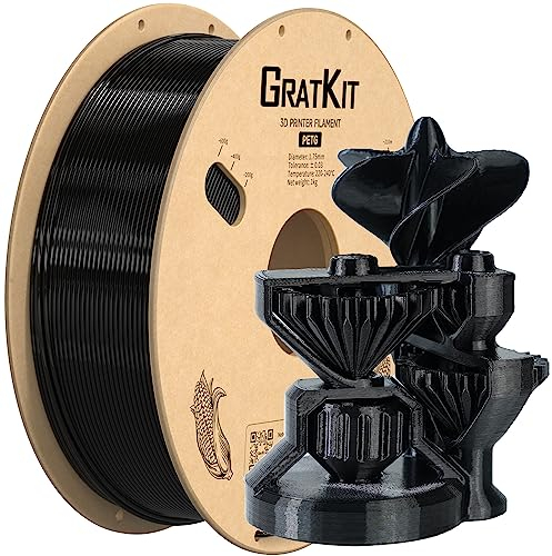 GratKit PETG 3D-Drucker Filament 1,75mm 1kg Spule, 3D-Druck Filament±0,03mm Präzision, Leicht zu drucken, Gleichmäßige Wicklung, Schwarz