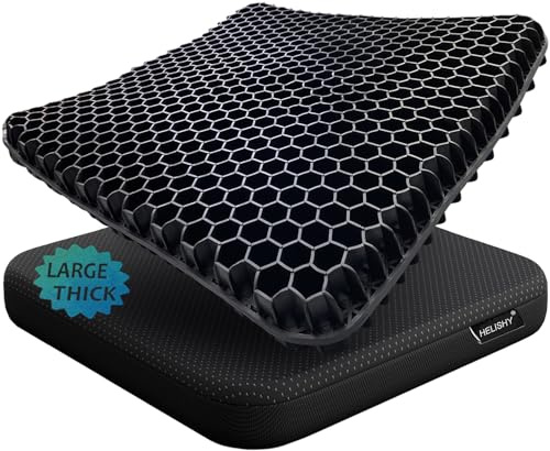 Helishy Gel Wheelchair Seat Cushion for Long Sitting, Extra Large & Thick Seat Cushion with Non-Slip Cover - Coccyx, Sciatica & Back Pain Relief - Wheelchair Cushions - Office Chair Car Seat Cushion