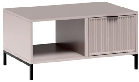 MINIO go for it - Couchtisch ASTI, 90 x 45 x 58 cm, Modern Kaffeetisch, Fachböden und Schubladen, Tisch für das Wohnzimmer - Kaschmir