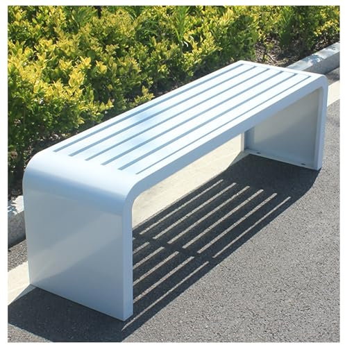 ETKIN Gartenbank Metall, 2-14 Sitzer Sitzbank, Gartenbank Wetterfest, Gartenbank Ohne Lehne, Parkbank bis 225kg belastbar, Terrassenbank für Balkon und Terrasse, Garten,Weiß,180x40x45cm