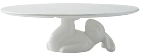YARNOW Keramik Tortenständer Weiß mit Osterhasen-Motiv – Runder Kuchenteller für Hochzeit & Feier 25 cm